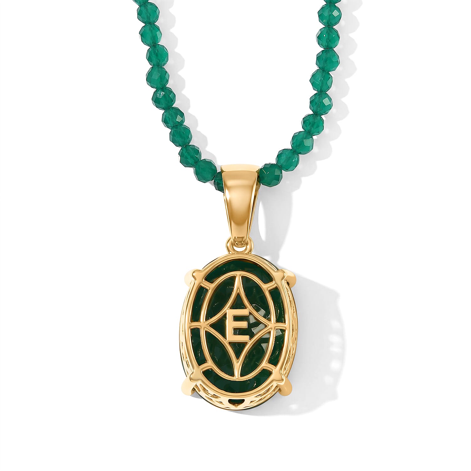 EverTrue Verde Onyx 25.95 ctw Pendant with Beaded Necklace in 18K YG Plated 18 Inches