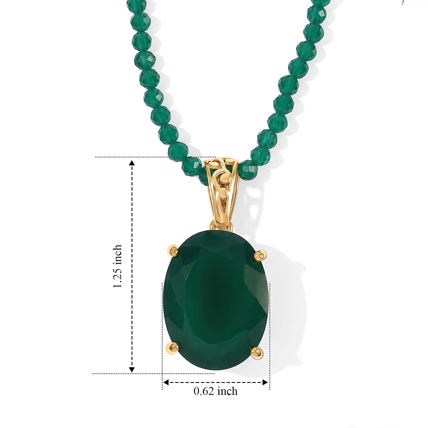 EverTrue Verde Onyx 25.95 ctw Pendant with Beaded Necklace in 18K YG Plated 18 Inches