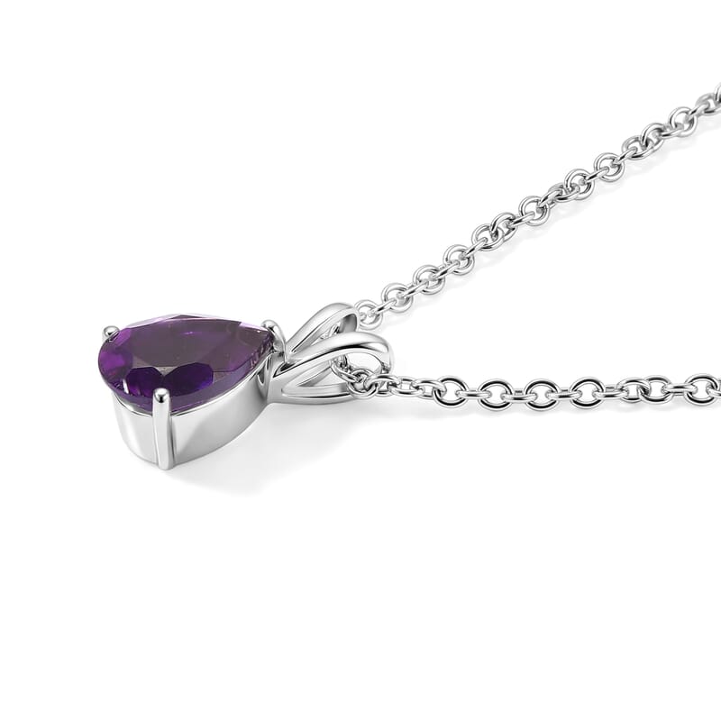 EverTrue African Amethyst 1.20 ctw Pear Solitaire Pendant Necklace in Stainless Steel 20 Inches