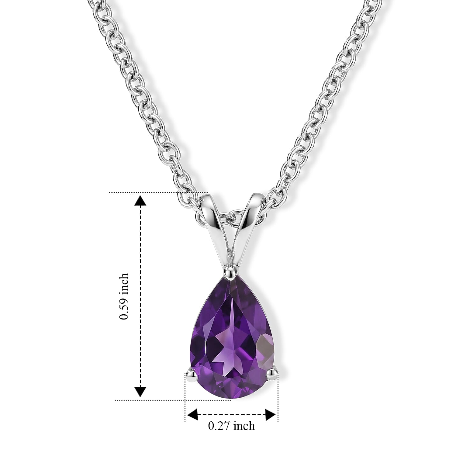 EverTrue African Amethyst 1.20 ctw Pear Solitaire Pendant Necklace in Stainless Steel 20 Inches
