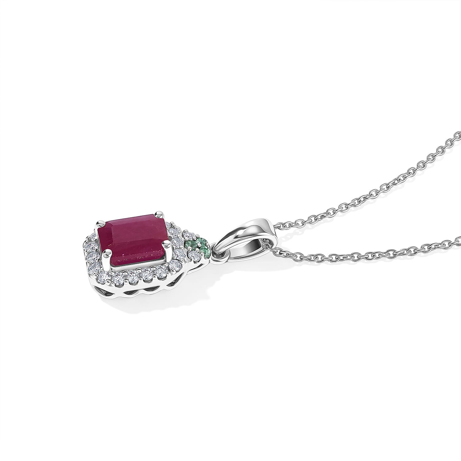 Certified and Appraised D'Joy Premium Taveta Ruby, Paraiba Tourmaline and Moissanite 2.75 ctw Pendant Necklace in Rhodium Over Sterling Silver 18 Inches