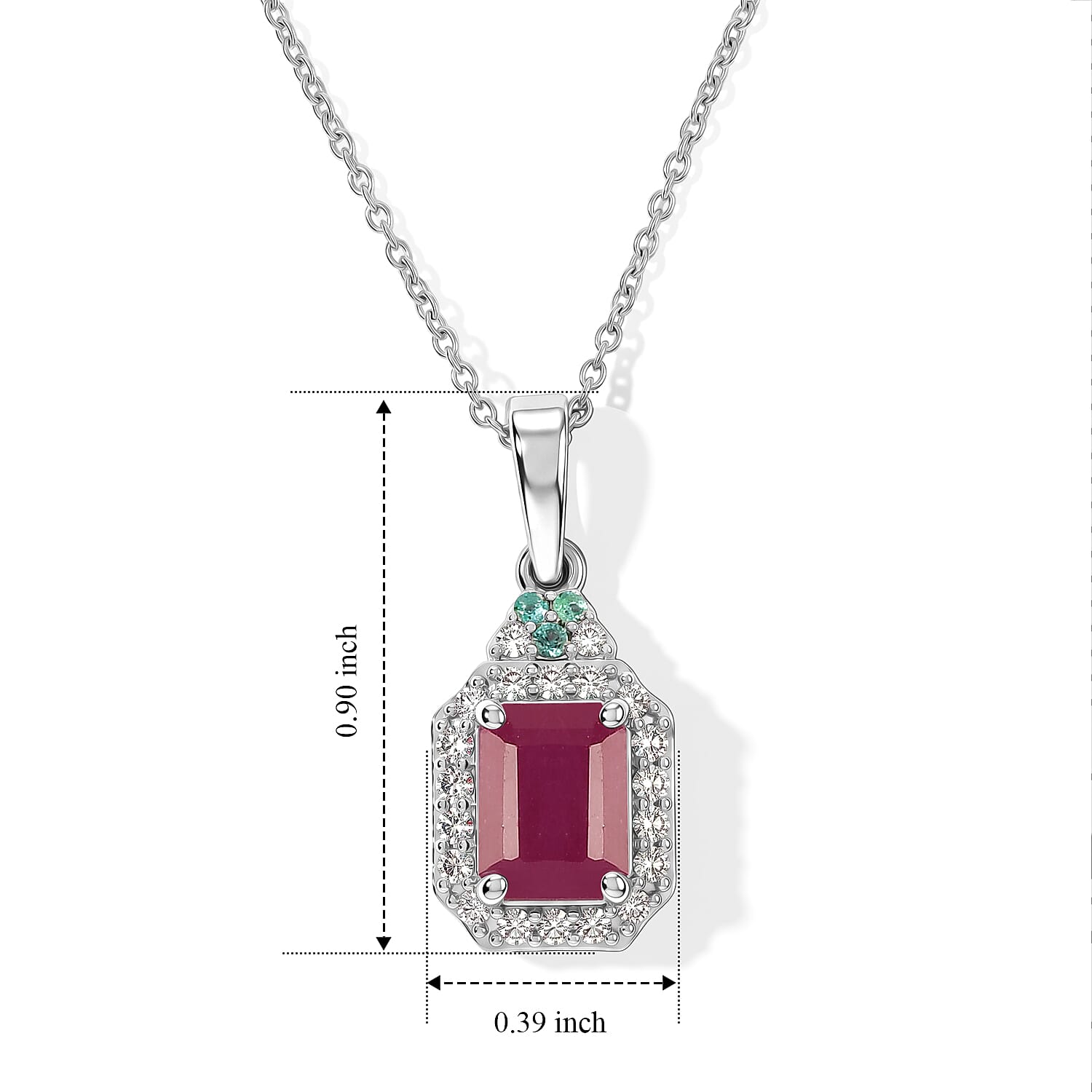 Certified and Appraised D'Joy Premium Taveta Ruby, Paraiba Tourmaline and Moissanite 2.75 ctw Pendant Necklace in Rhodium Over Sterling Silver 18 Inches