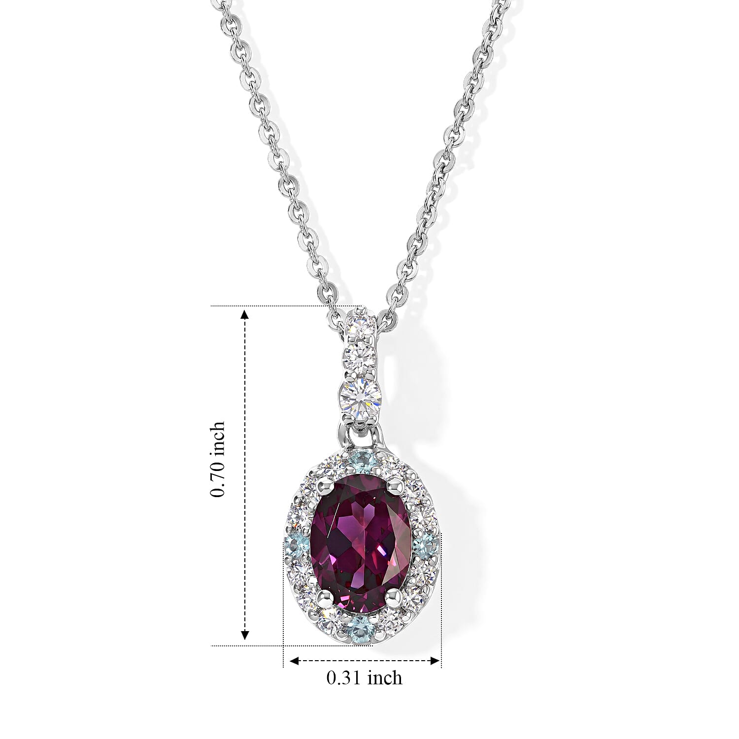 Certified and Appraised D'Joy Premium Radiant Ember Garnet, Moissanite and Paraiba Tourmaline 0.90 ctw Pendant Necklace (18 Inches) in Rhodium Over Sterling Silver