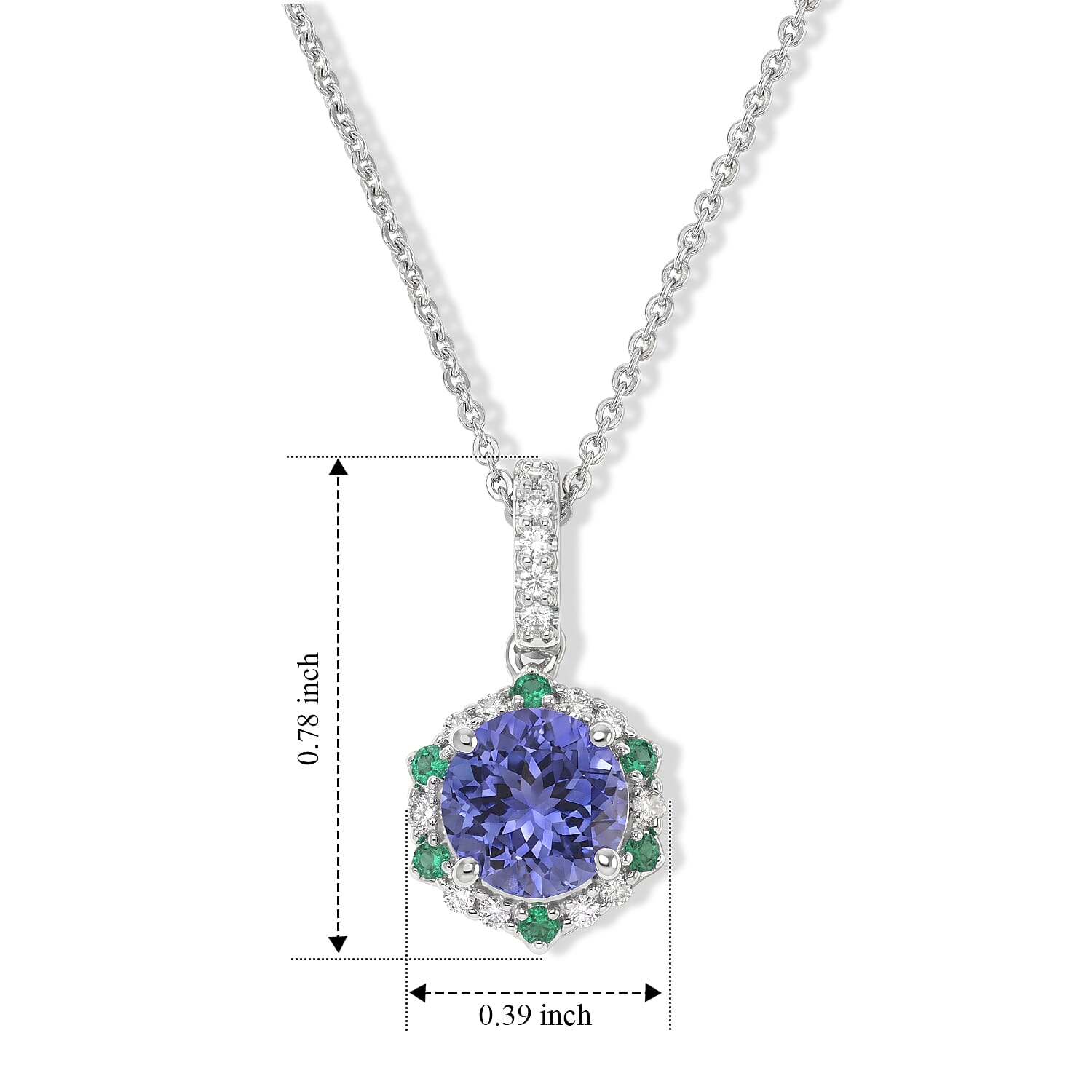 Certified and Appraised D'Joy Premium Tanzanite, Moissanite and Paraiba Tourmaline 1.67 ctw Pendant Necklace (18 Inches) in Rhodium Over Sterling Silver