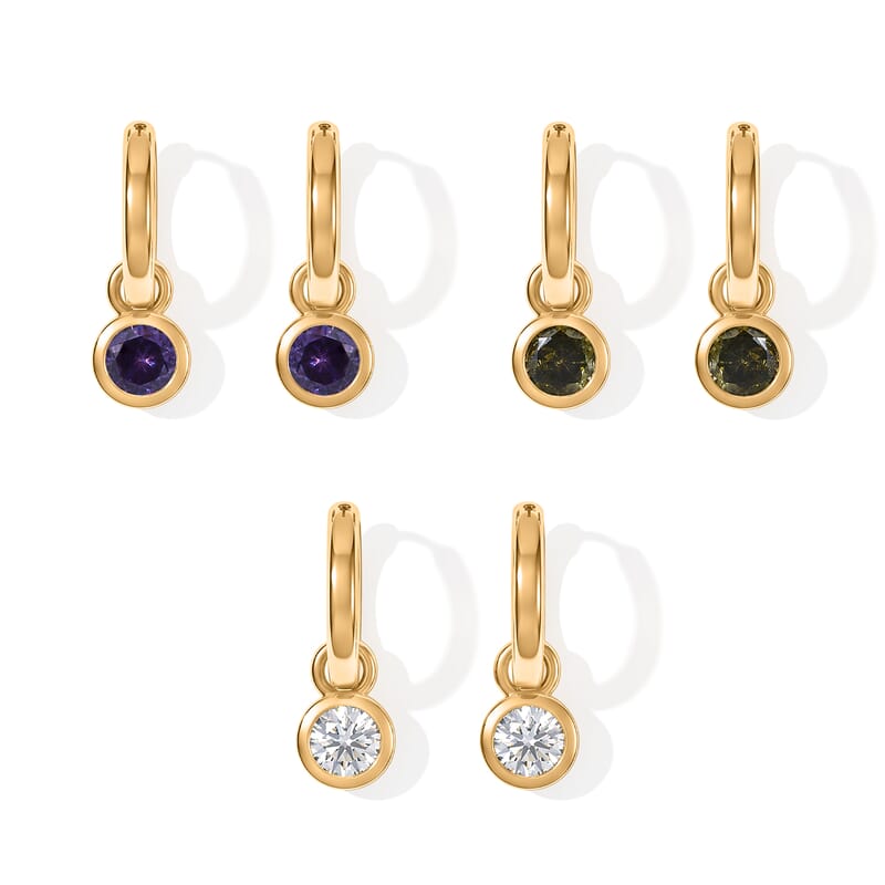 EverTrue Simulated Multi Diamond Set of 3 Interchangeable Charm Hoops Earrings in 18K YG Plated
