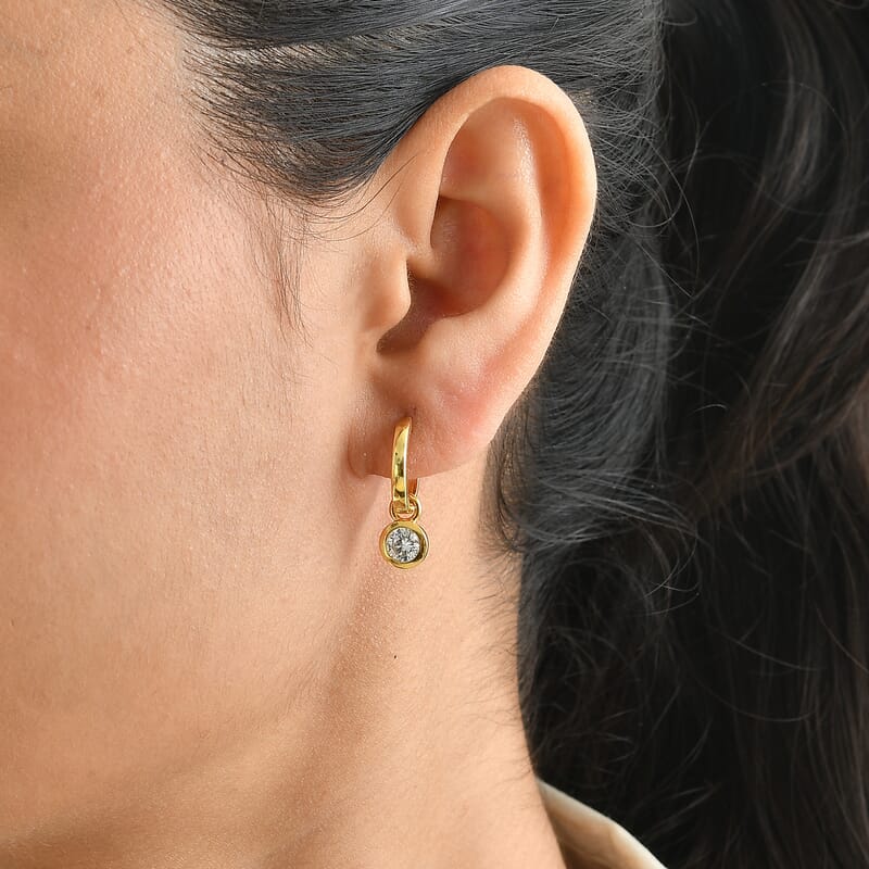 EverTrue Simulated Multi Diamond Set of 3 Interchangeable Charm Hoops Earrings in 18K YG Plated