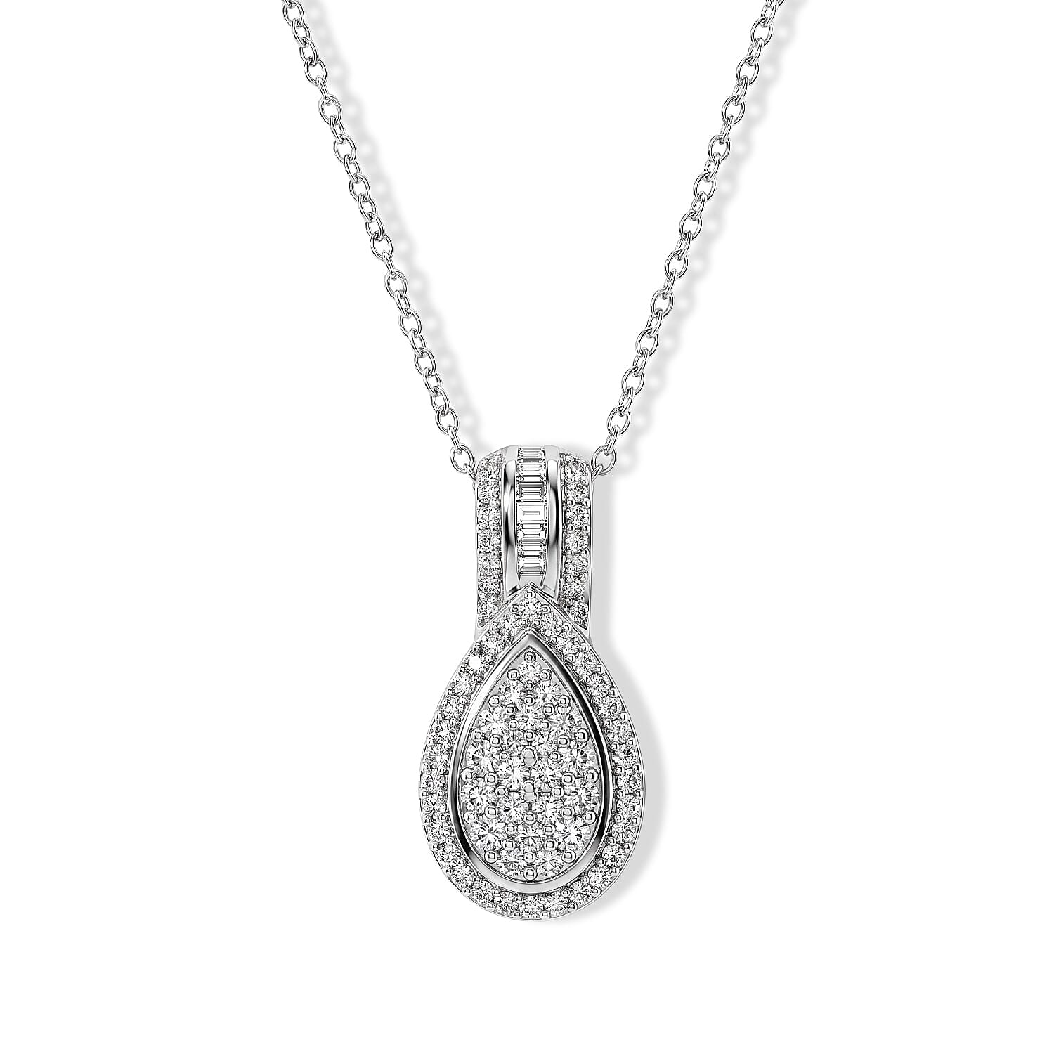 D'Joy Diamond 0.50 ctw Pendant Necklace (20 Inches) in Rhodium Over Sterling Silver