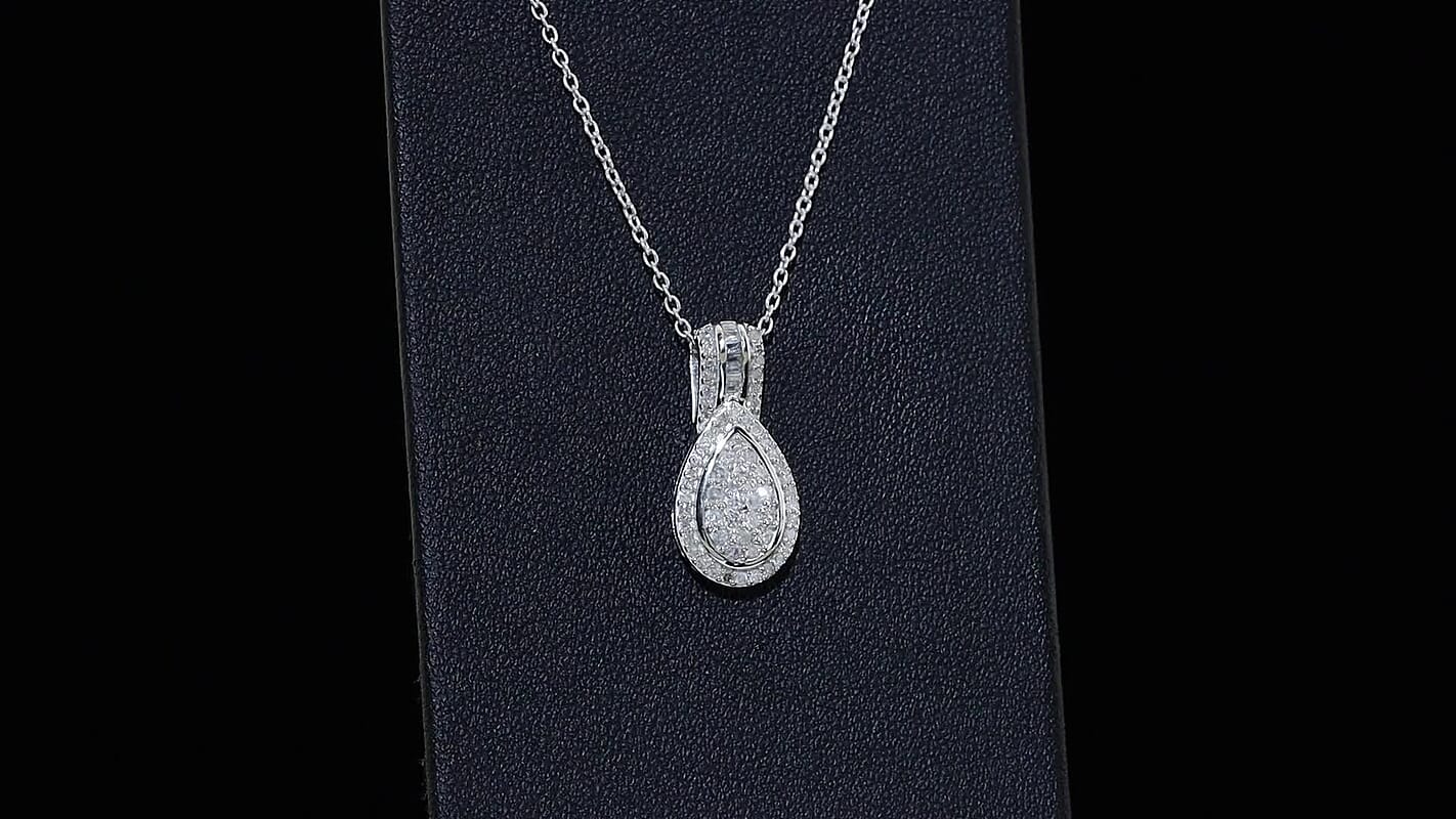D''Joy Diamond 0.50 ctw Pendant Necklace (20 Inches) in Rhodium Over Sterling Silver