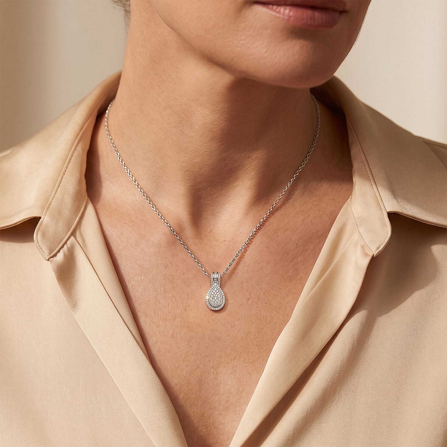 D'Joy Diamond 0.50 ctw Pendant Necklace (20 Inches) in Rhodium Over Sterling Silver