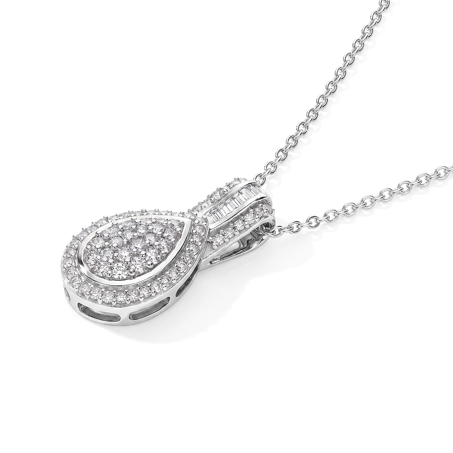 D'Joy Diamond 0.50 ctw Pendant Necklace (20 Inches) in Rhodium Over Sterling Silver