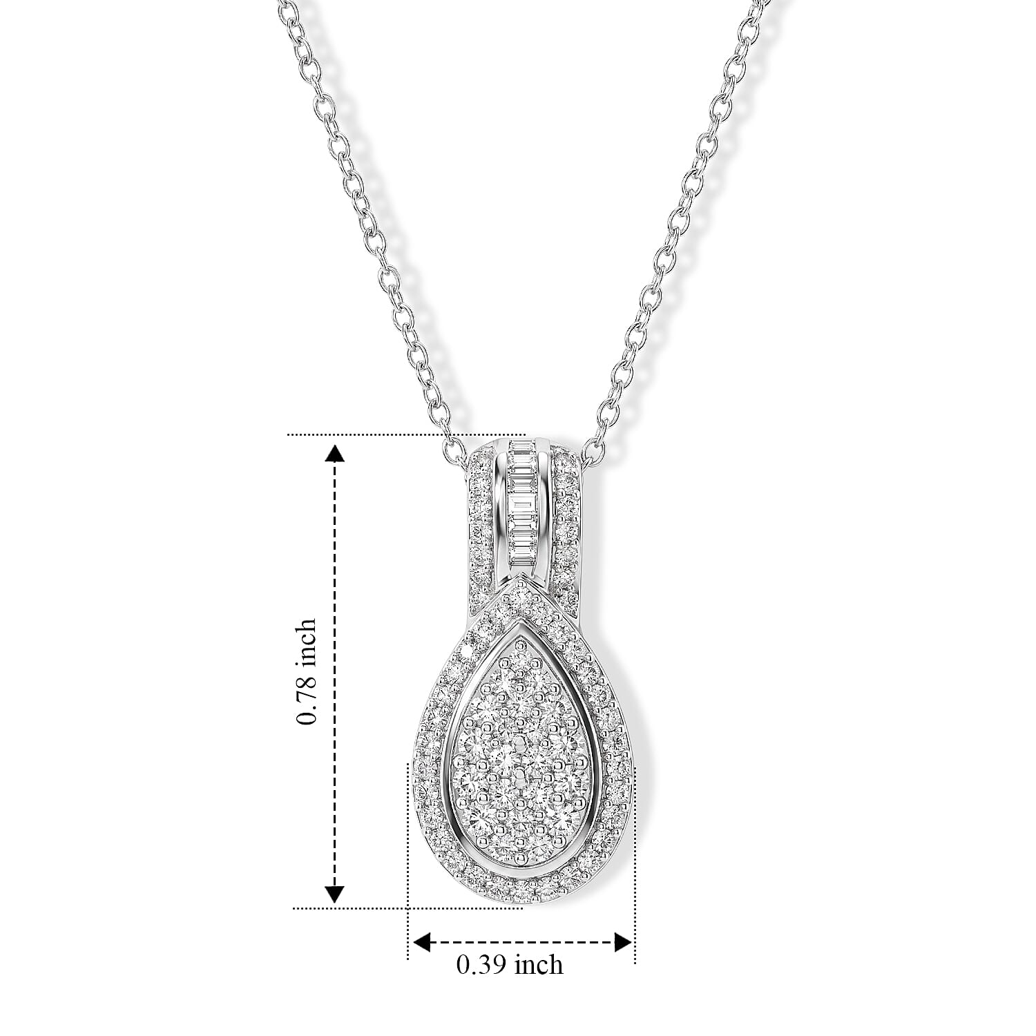 D'Joy Diamond 0.50 ctw Pendant Necklace (20 Inches) in Rhodium Over Sterling Silver