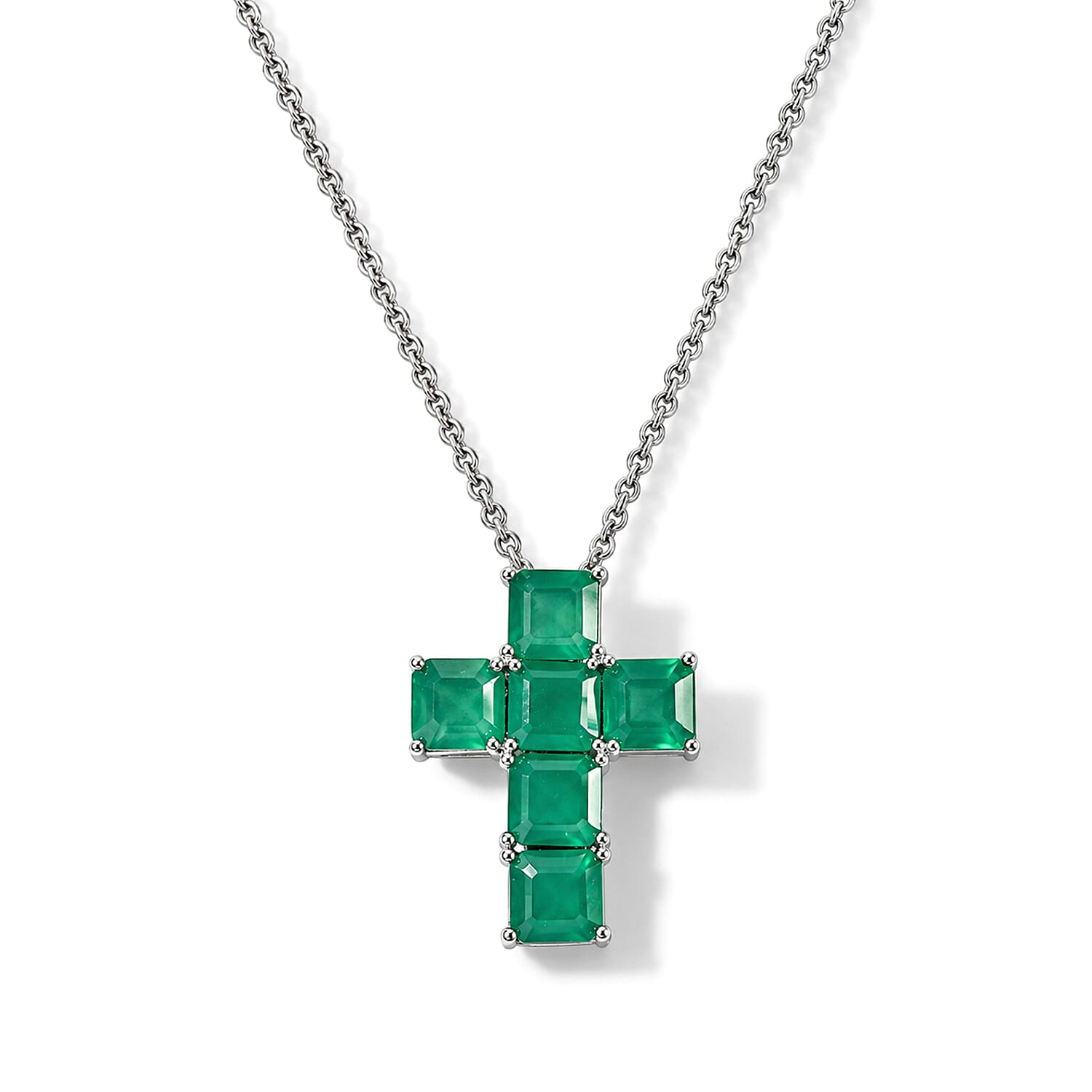 EverTrue Verde Onyx 6.00 ctw Cross Pendant in Platinum Bond with Stainless Steel Necklace 20 Inches