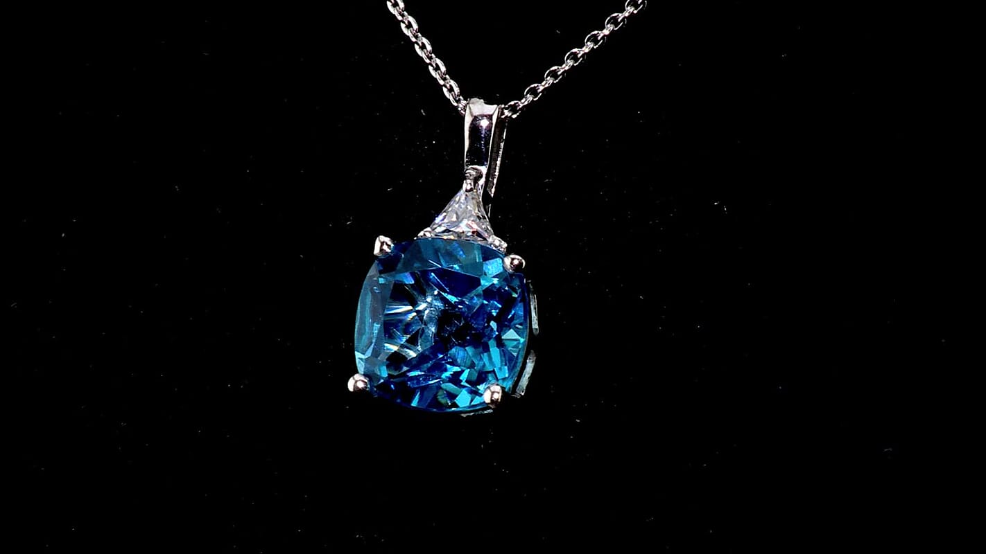 D''Joy Premium Certified Swiss Blue Topaz and Moissanite 5.60 ctw Pendant Necklace in Rhodium Over Sterling Silver 20 Inches