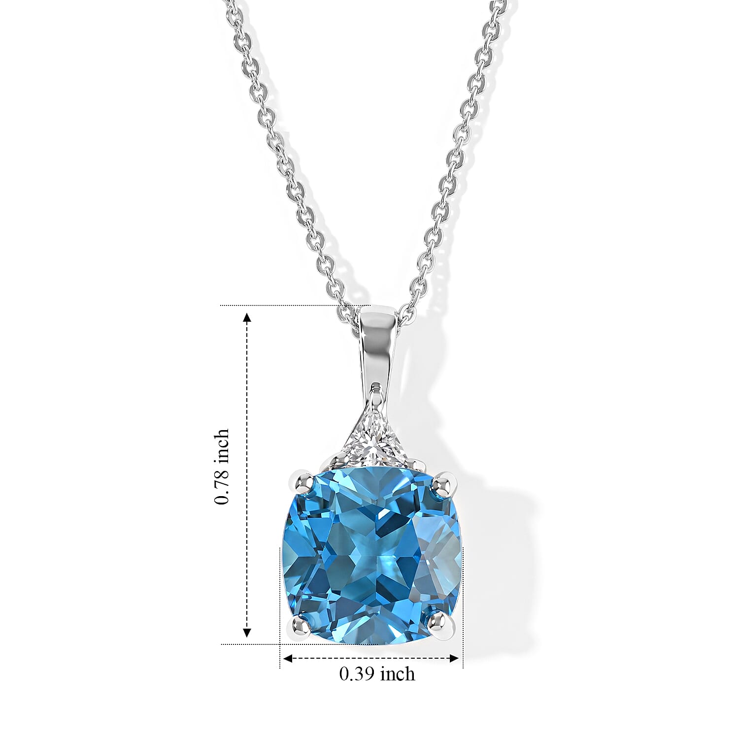 D'Joy Premium Swiss Blue Topaz and Moissanite 5.60 ctw Oceanic Grace Pendant Necklace in Rhodium Over Sterling Silver 20 Inches
