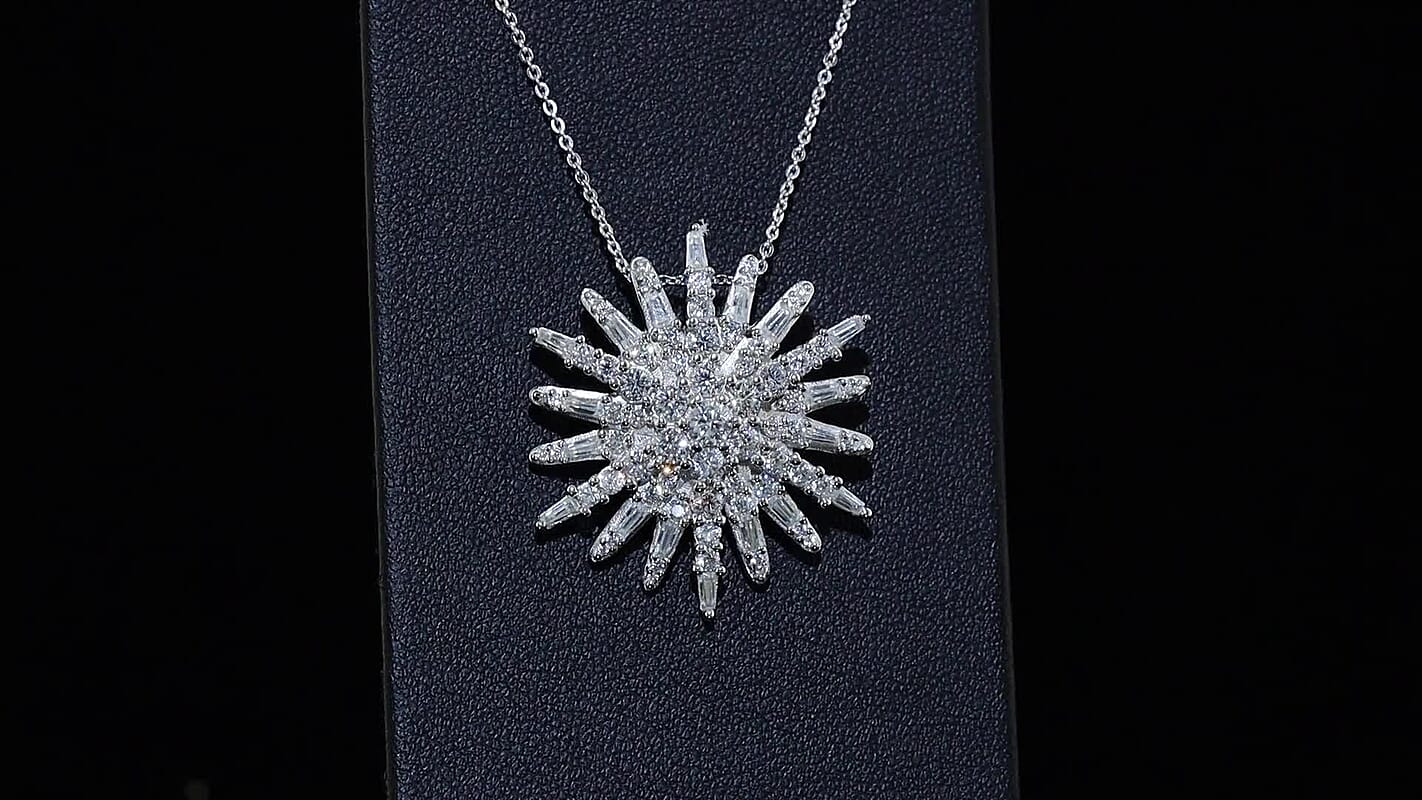 D''Joy Moissanite 2.40 ctw Pendant Necklace in Rhodium Over Sterling Silver 20 Inches
