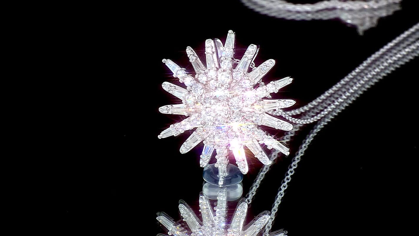 D''Joy Moissanite 2.40 ctw Pendant Necklace in Rhodium Over Sterling Silver 20 Inches