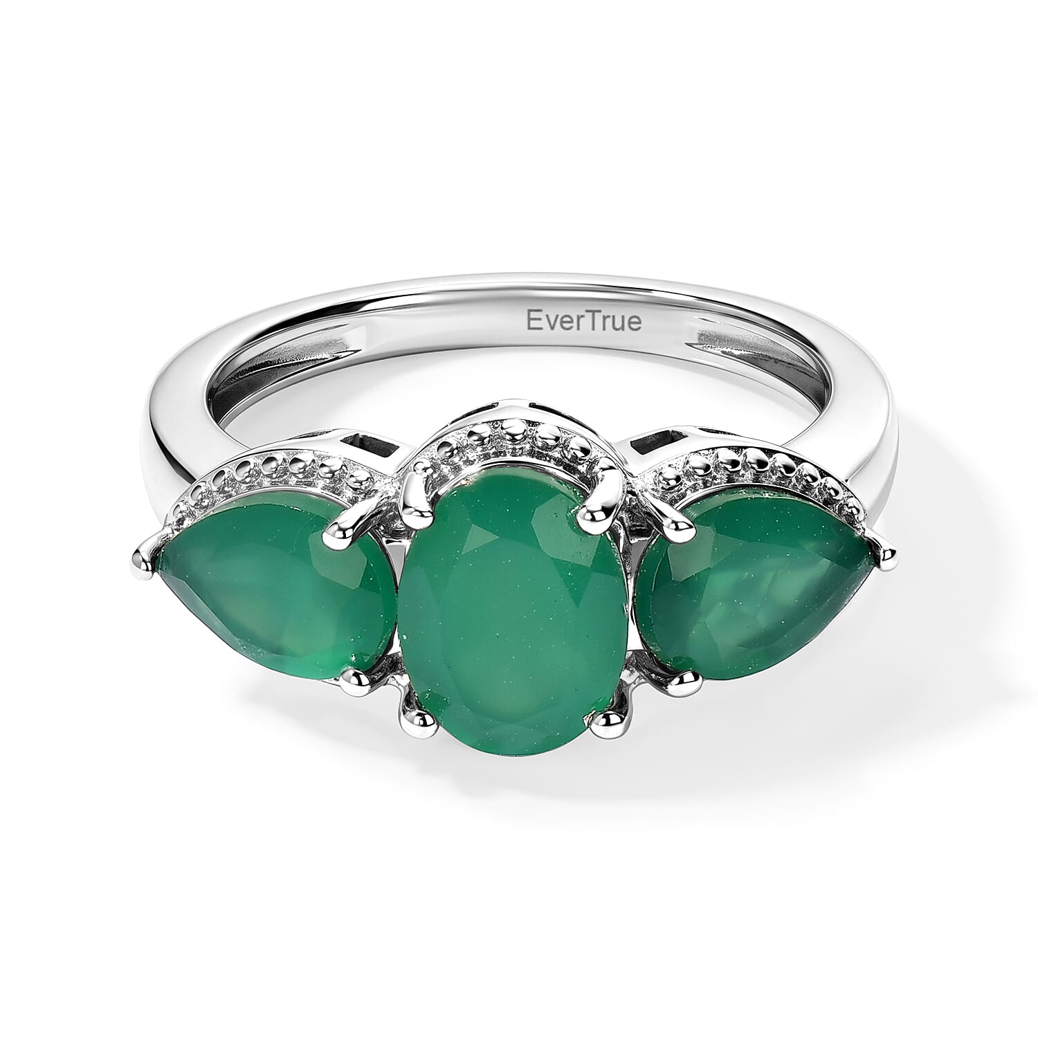 EverTrue Verde Onyx 7.10 ctw Earrings, Ring (Size 5.0) and Pendant in Platinum Bond with Stainless Steel Necklace 20 Inches