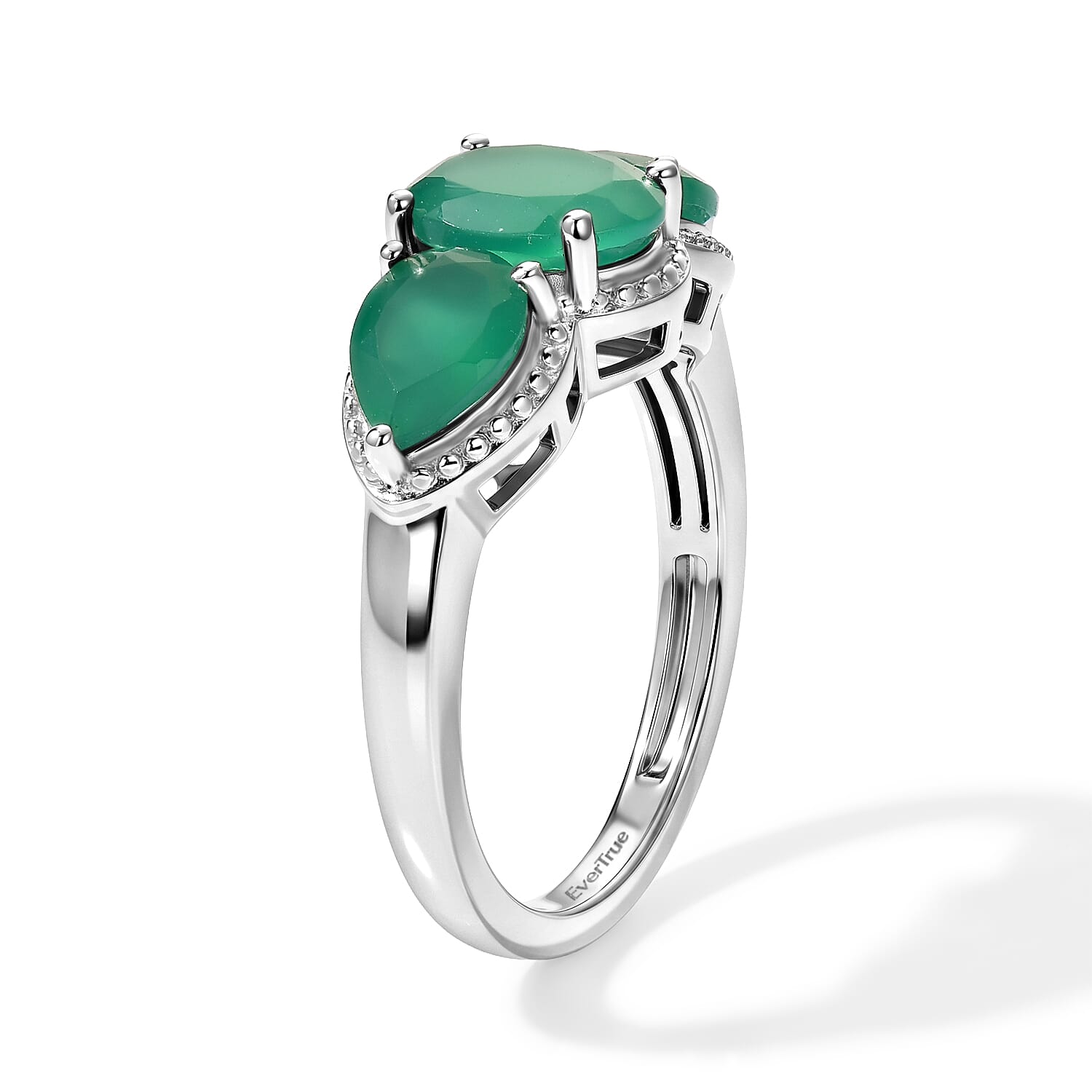 EverTrue Verde Onyx 7.10 ctw Earrings, Ring (Size 5.0) and Pendant in Platinum Bond with Stainless Steel Necklace 20 Inches