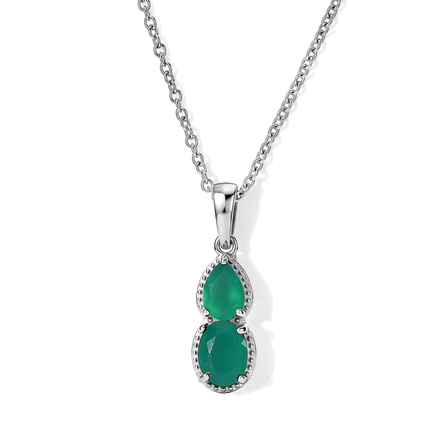 EverTrue Verde Onyx 7.10 ctw Earrings, Ring (Size 5.0) and Pendant in Platinum Bond with Stainless Steel Necklace 20 Inches
