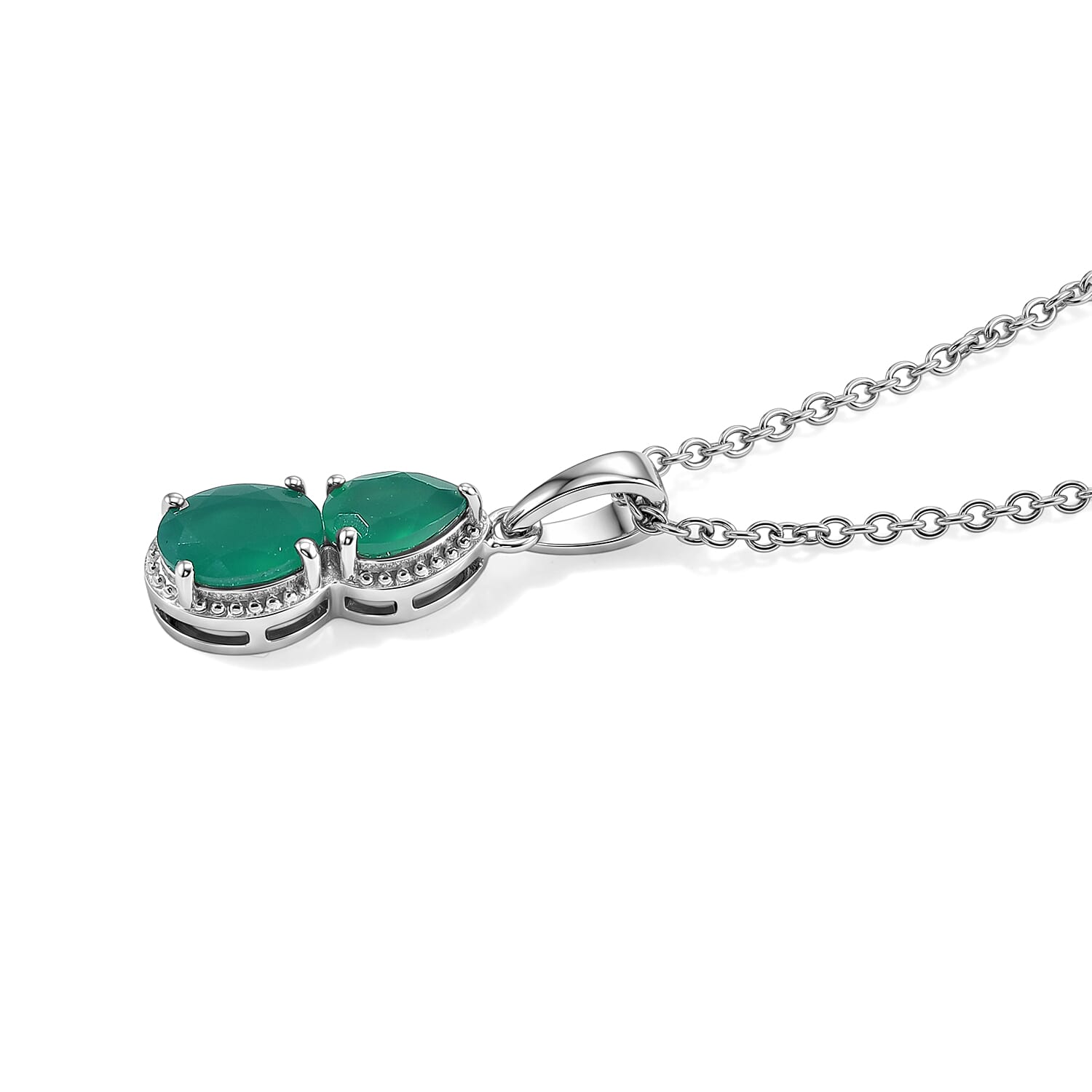 EverTrue Verde Onyx 7.10 ctw Earrings, Ring (Size 5.0) and Pendant in Platinum Bond with Stainless Steel Necklace 20 Inches