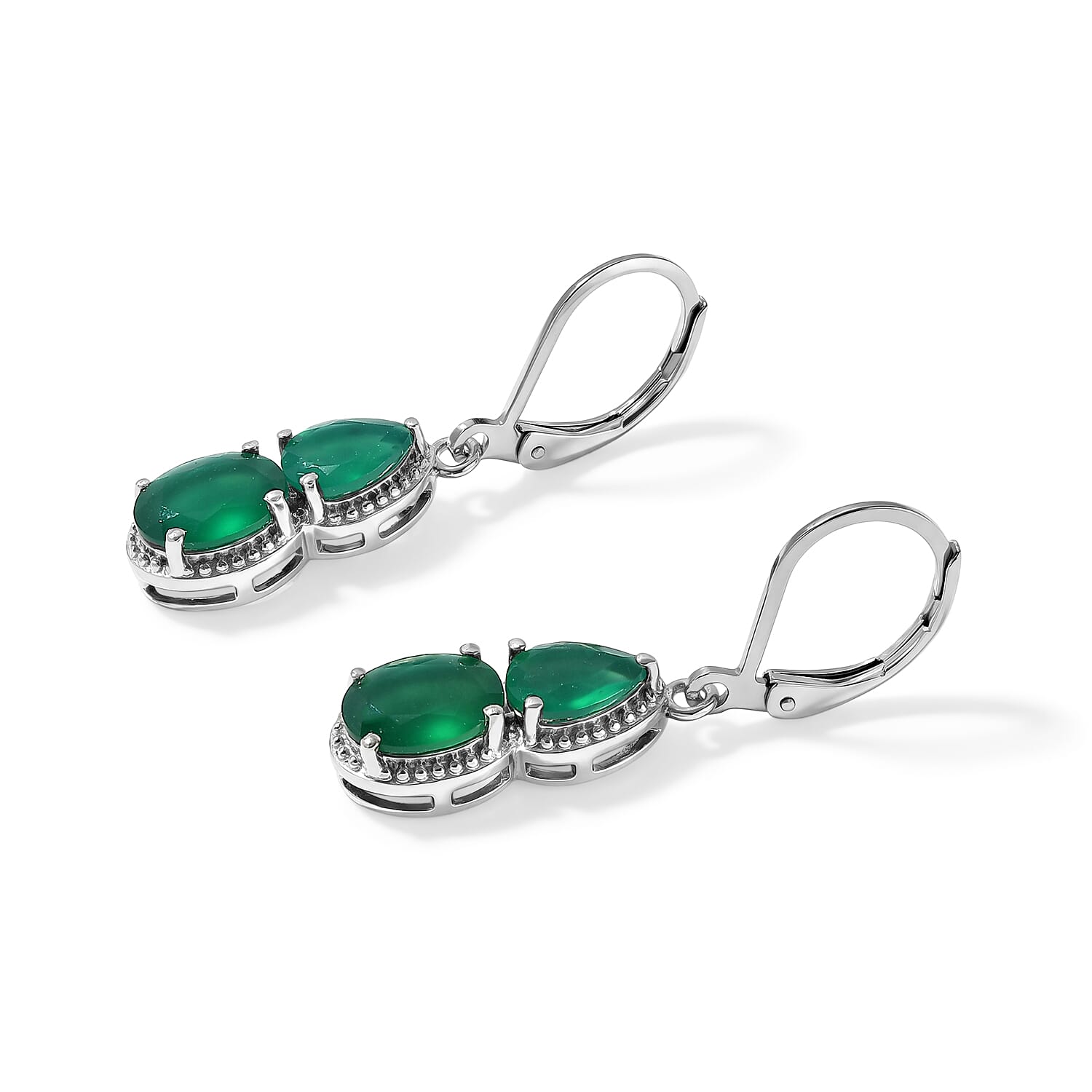 EverTrue Verde Onyx 7.10 ctw Earrings, Ring (Size 5.0) and Pendant in Platinum Bond with Stainless Steel Necklace 20 Inches