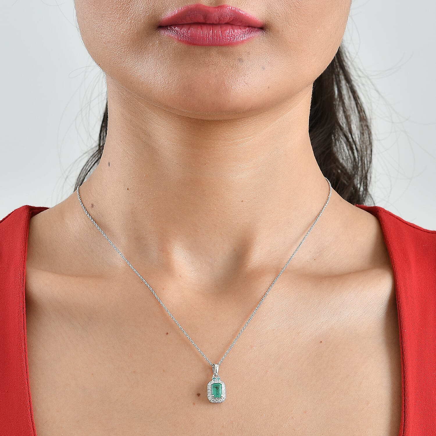Certified and Appraised D'Joy Premium Kagem Zambian Emerald, Moissanite and Paraiba Tourmaline 1.37 ctw Pendant Necklace (18 Inches) in Rhodium Over Sterling Silver