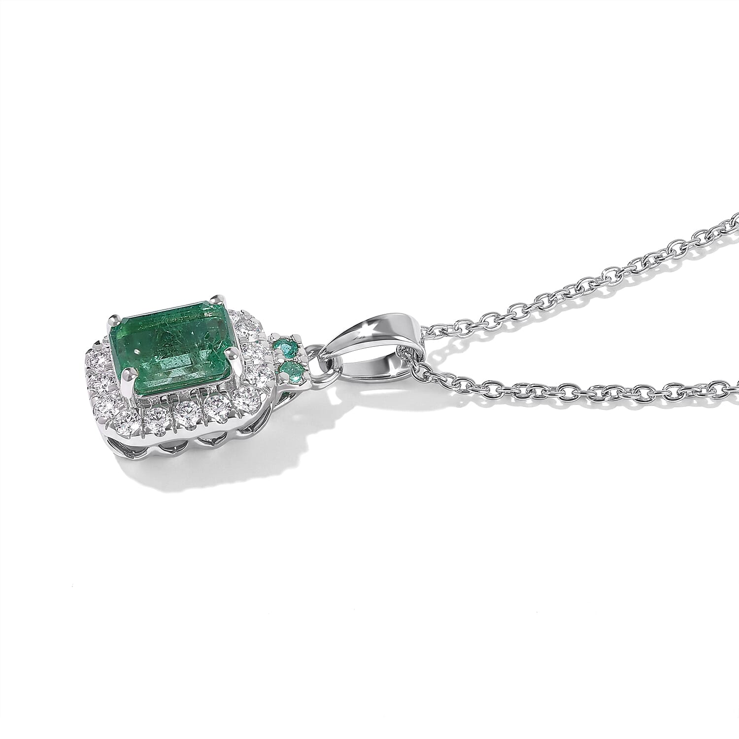 Certified and Appraised D'Joy Premium Kagem Zambian Emerald, Moissanite and Paraiba Tourmaline 1.37 ctw Pendant Necklace (18 Inches) in Rhodium Over Sterling Silver