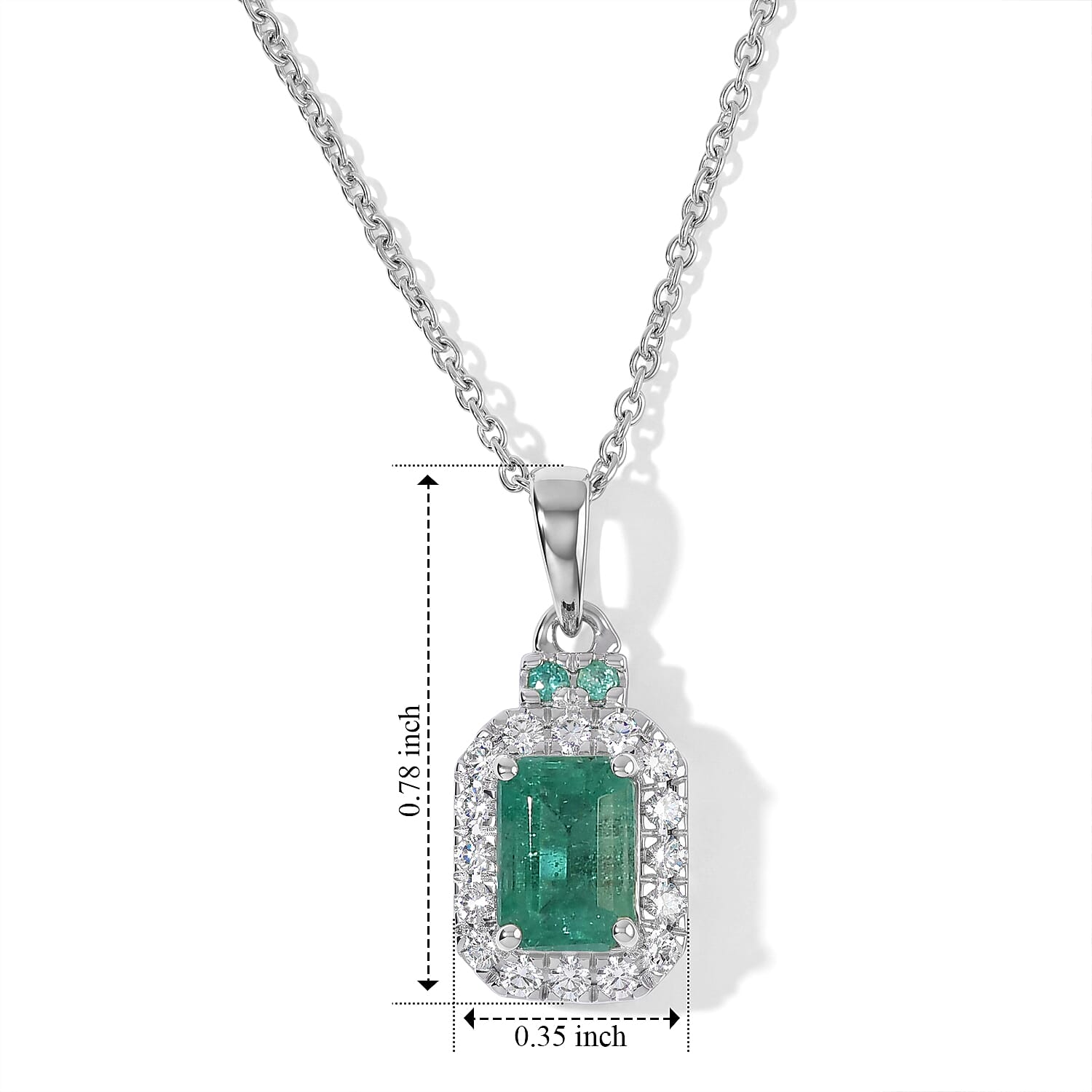 Certified and Appraised D'Joy Premium Kagem Zambian Emerald, Moissanite and Paraiba Tourmaline 1.37 ctw Pendant Necklace (18 Inches) in Rhodium Over Sterling Silver