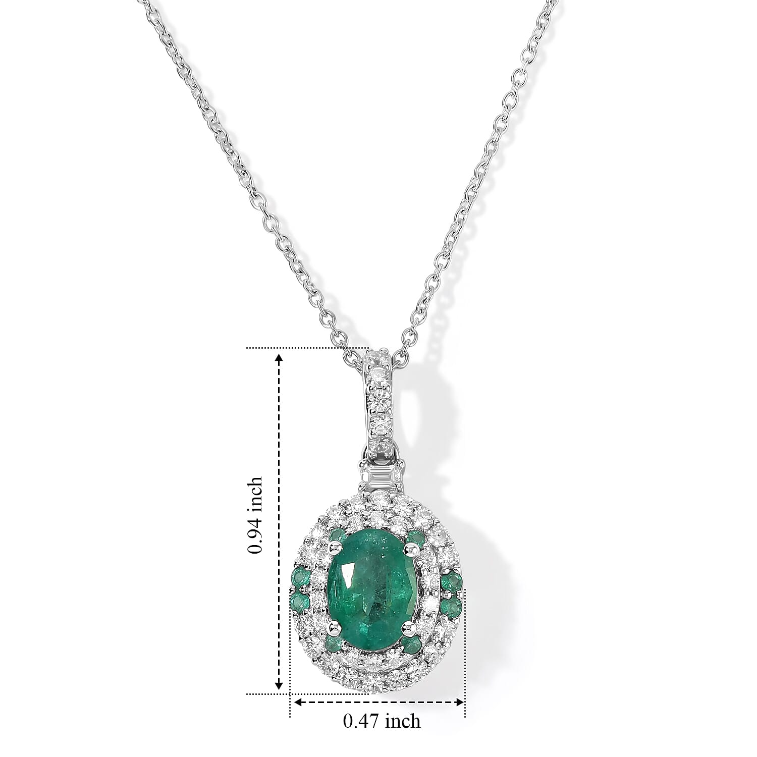 Certified and Appraised D'Joy Premium Kagem Zambian Emerald, Moissanite and Paraiba Tourmaline 1.96 ctw Pendant Necklace (18 Inches) in Rhodium Over Sterling Silver