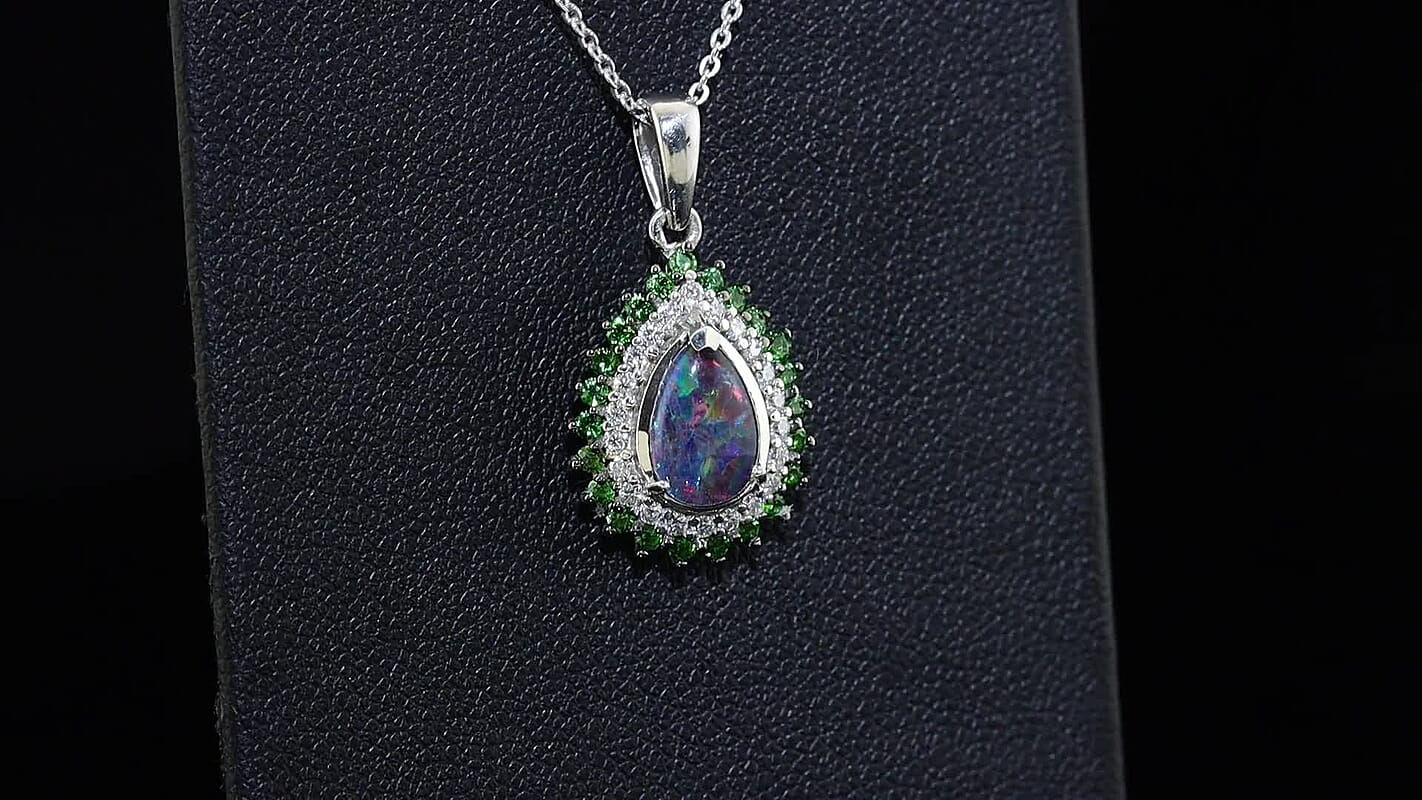 D''Joy Premium Australian Black Ridge Opal Triplet, Multi Gemstone Celestial Splendor Pendant Necklace (20 Inches) in Rhodium Over Sterling Silver (Ships in 10-12 Days) 1.60 ctw