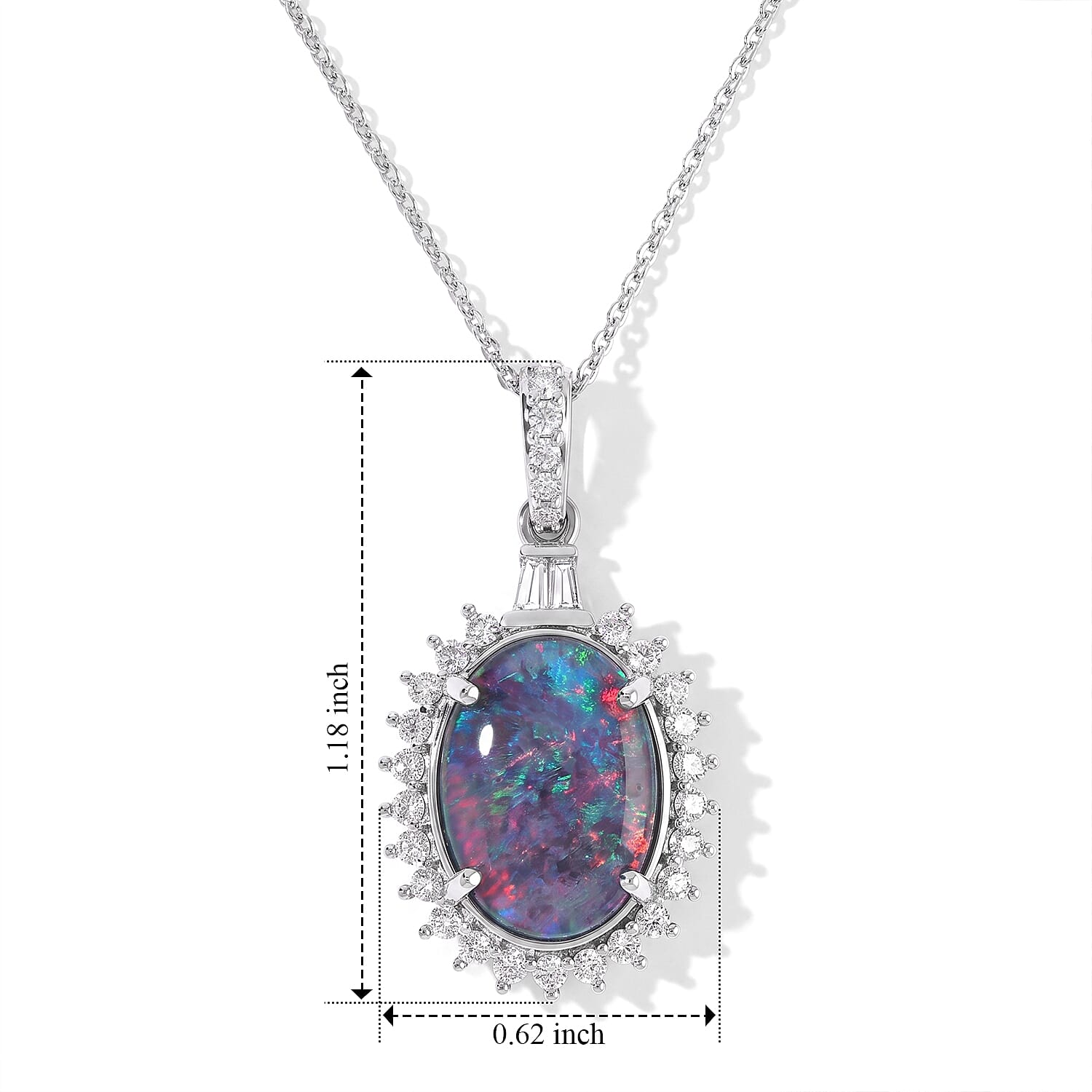 D'Joy Premium Australian Black Ridge Opal Triplet and Moissanite 3.60 ctw Midnight Empress Pendant Necklace in Rhodium Over Sterling Silver 20 Inches