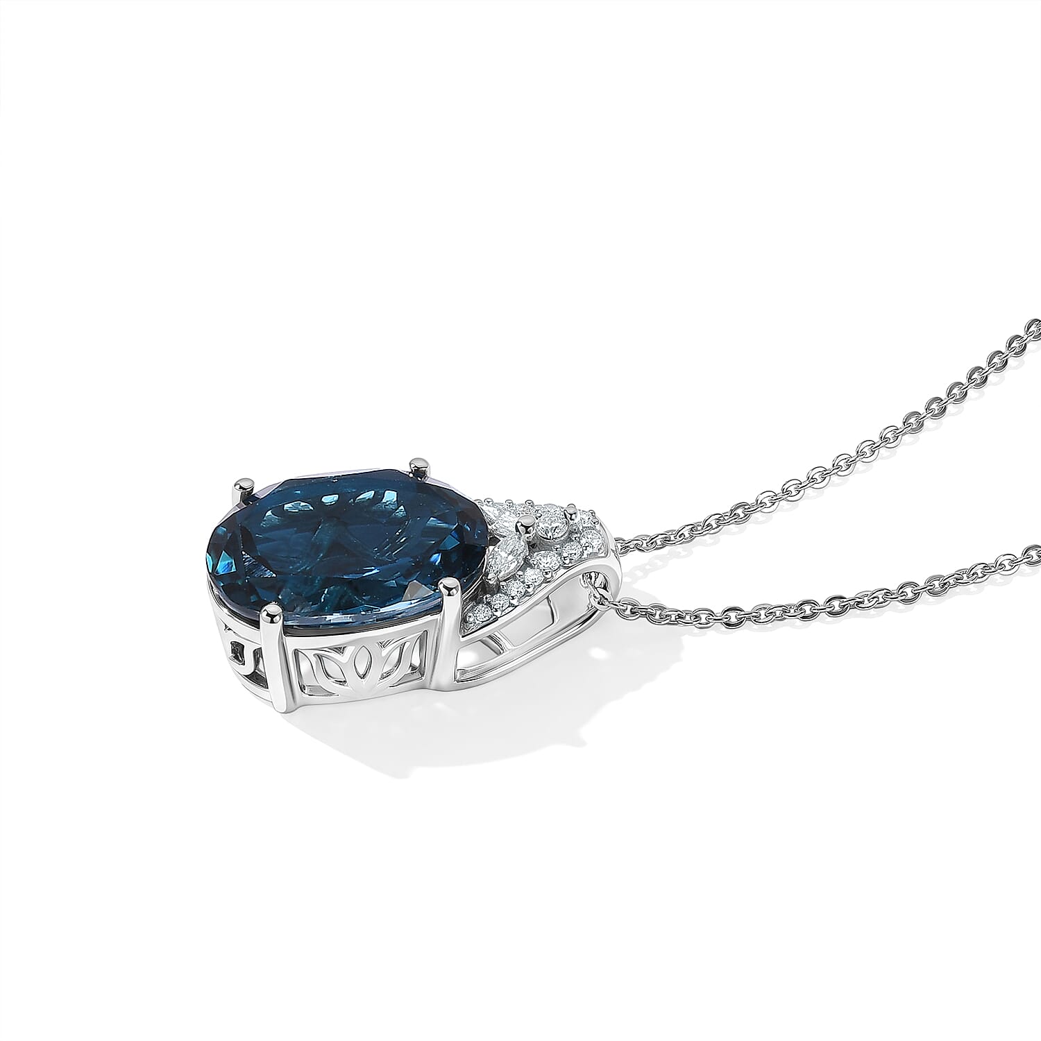 Certified & Appraised D'Joy Premium London Blue Topaz and Moissanite 7.15 ctw Pendant Necklace in Rhodium Over Sterling Silver 20 Inches