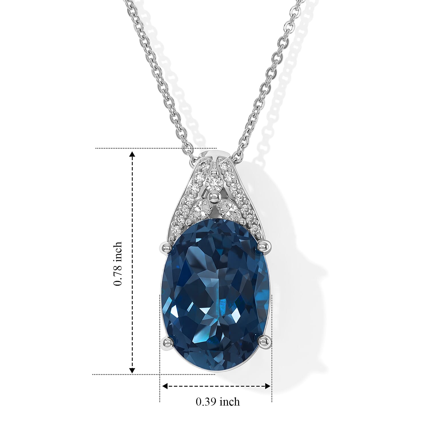 Certified & Appraised D'Joy Premium London Blue Topaz and Moissanite 7.15 ctw Pendant Necklace in Rhodium Over Sterling Silver 20 Inches
