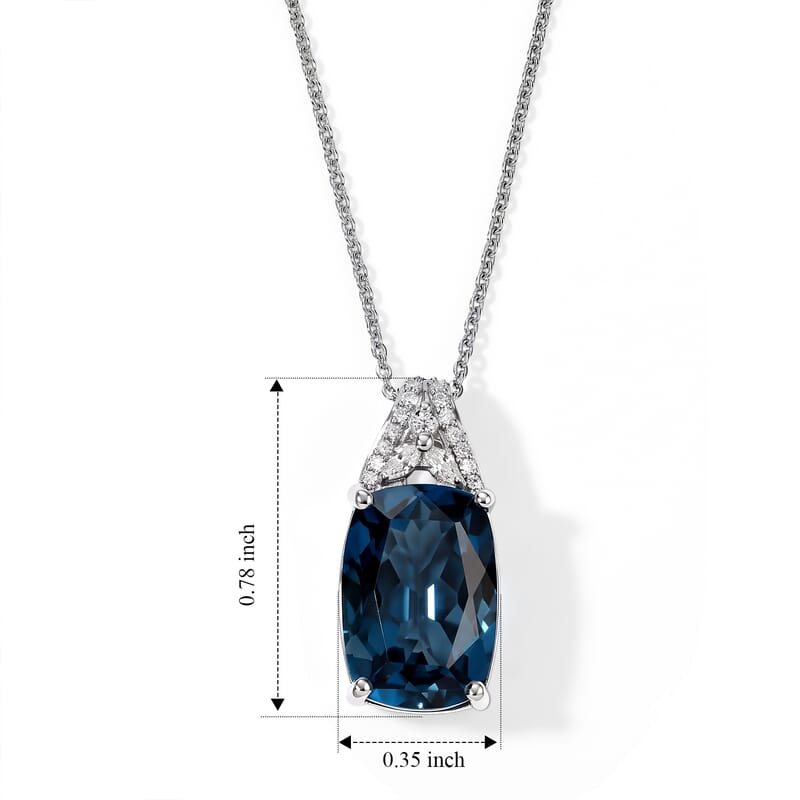 D'Joy Premium London Blue Topaz and Moissanite 7.70 ctw Midnight Horizon Pendant Necklace in Rhodium Over Sterling Silver 20 Inches