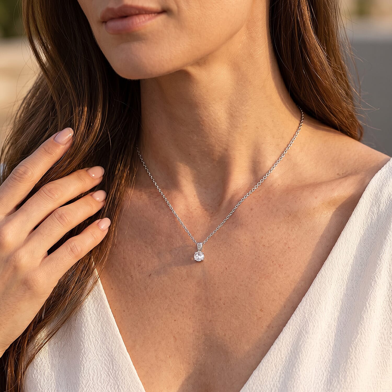 EverTrue Simulated Diamond Pendant Necklace in Stainless Steel 20 Inches