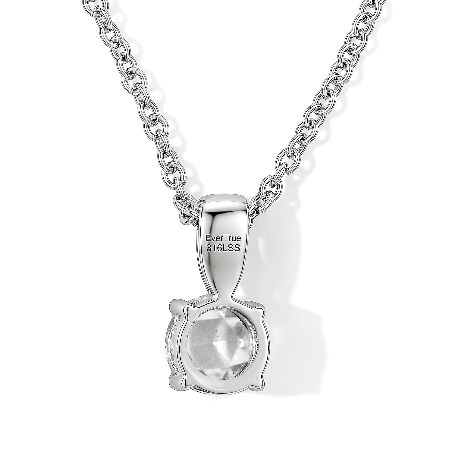 EverTrue Simulated Diamond Pendant Necklace in Stainless Steel 20 Inches
