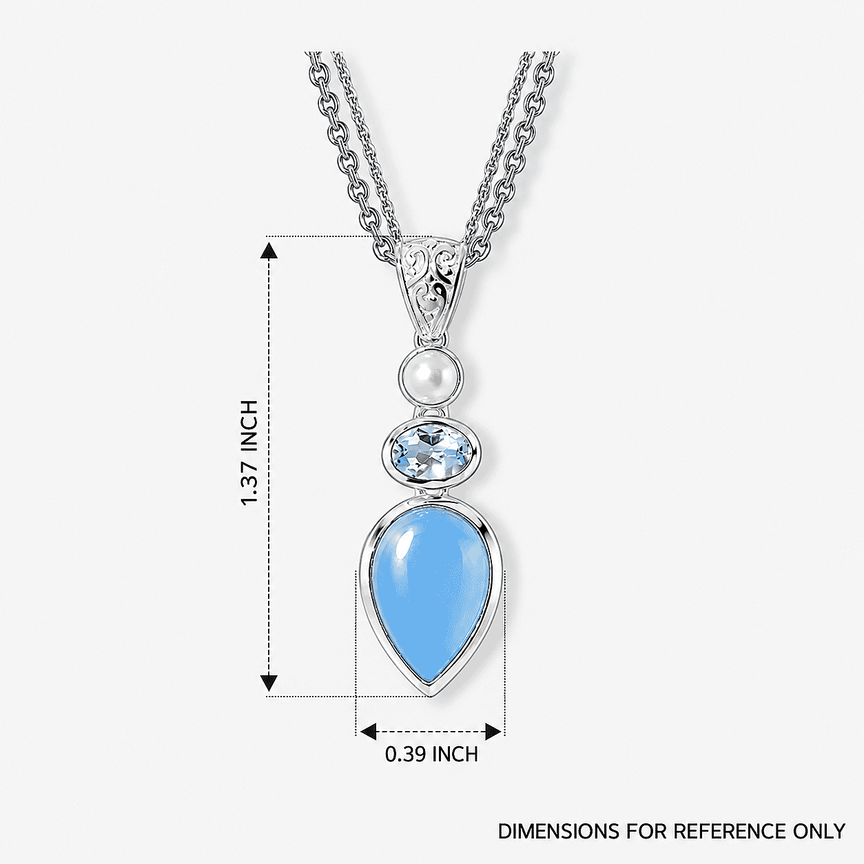 D'Joy Blue Chalcedony Enhanced and Multi Gemstone 5.25 ctw Pendant Necklace (20 Inches) in Sterling Silver and Stainless Steel Necklace (24 Inches)