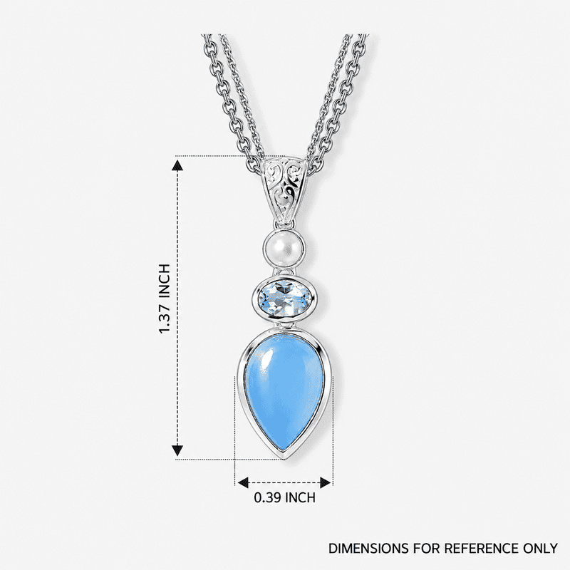 D'Joy Blue Chalcedony Enhanced and Multi Gemstone 5.25 ctw Pendant Necklace (20 Inches) in Sterling Silver and Stainless Steel Necklace (24 Inches)