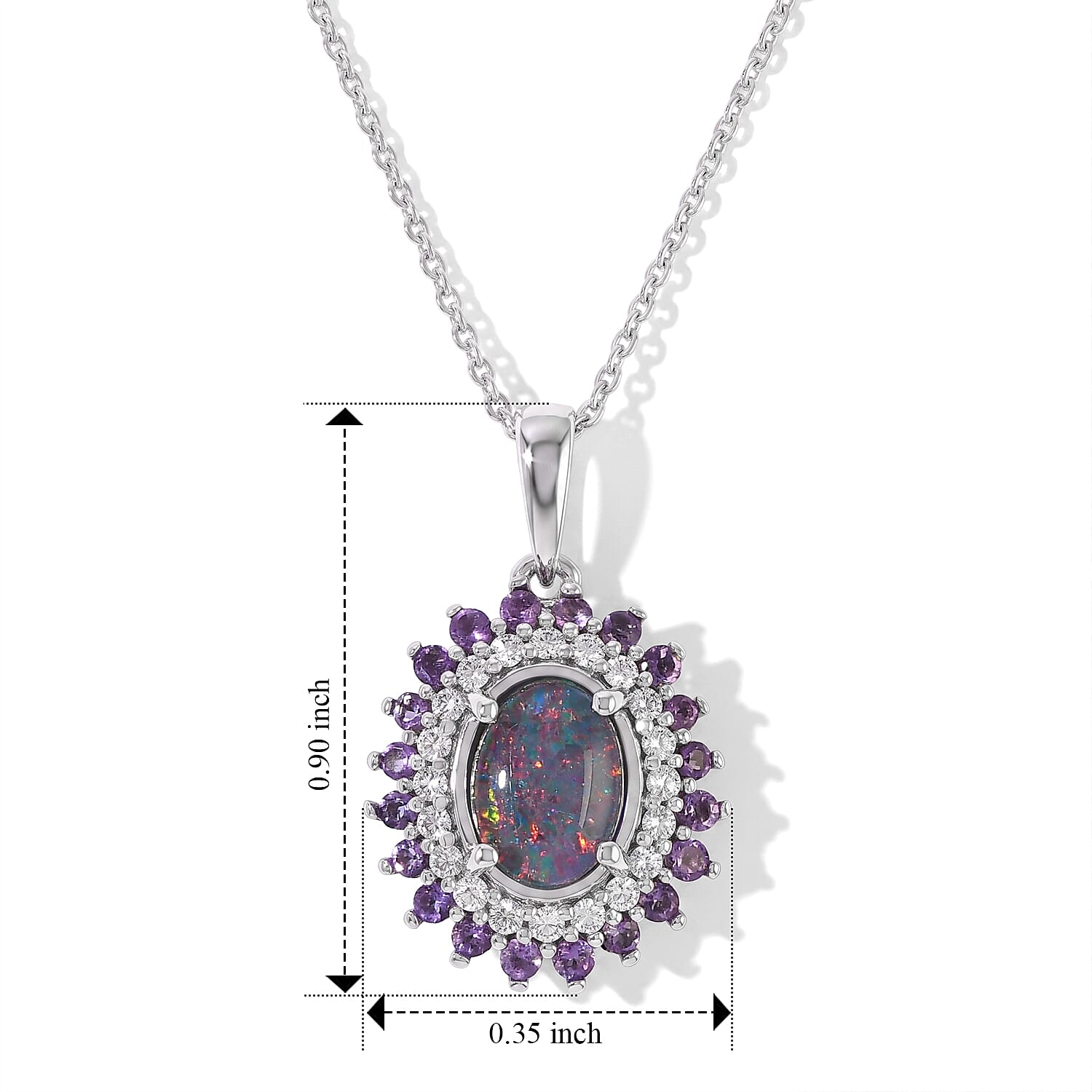 D'Joy Premium Australian Black Ridge Opal Triplet and Multi Gemstone 1.50 ctw Celestial Splendor Pendant Necklace in Rhodium Over Sterling Silver 20 Inches