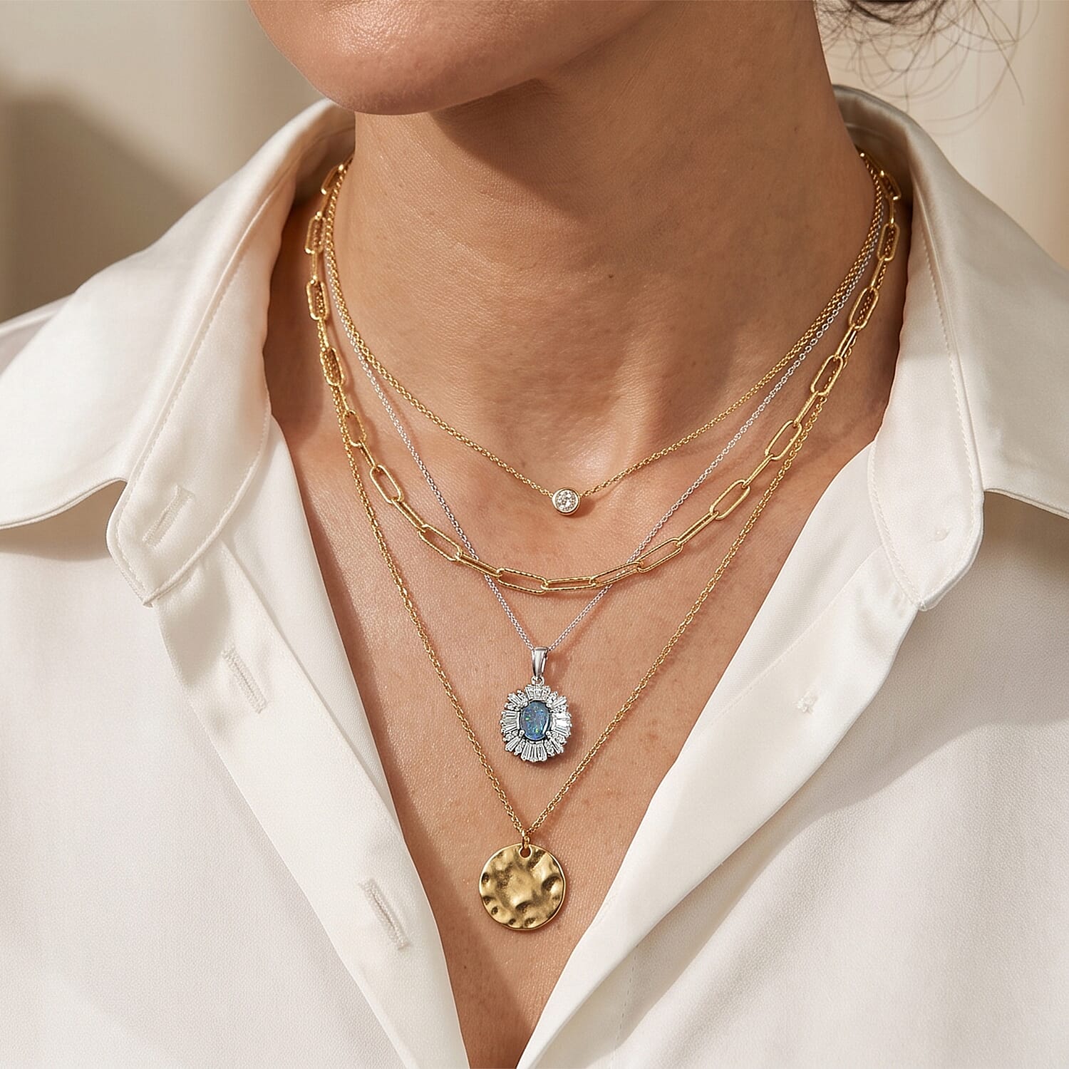 D'Joy Premium Australian Black Ridge Opal Triplet and Moissanite 1.60 ctw Imperial Starburst Pendant Necklace in Rhodium Over Sterling Silver 20 Inches