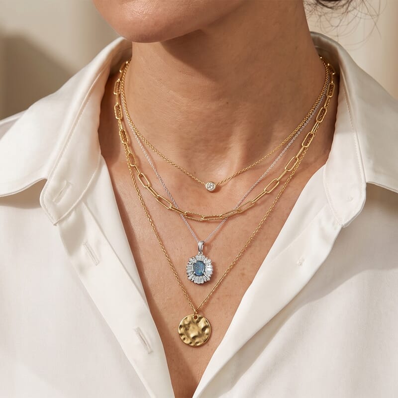 D'Joy Premium Australian Black Ridge Opal Triplet and Moissanite 1.60 ctw Imperial Starburst Pendant Necklace in Rhodium Over Sterling Silver 20 Inches
