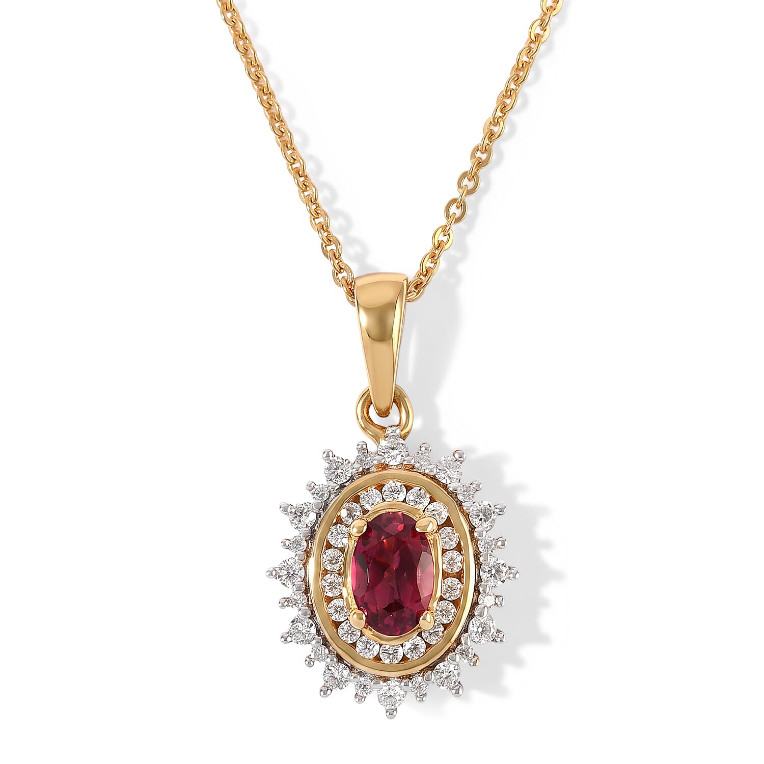D'Joy Premium Tanzanian Wine Garnet and Moissanite 0.90 ctw Pendant Necklace in 18K Vermeil Yellow Gold Over Sterling Silver 20 Inches