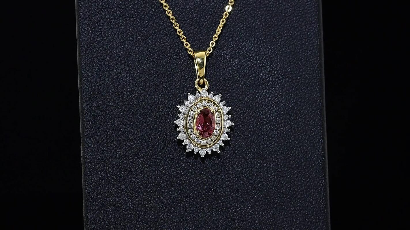 D''Joy Premium Tanzanian Wine Garnet and Moissanite 0.90 ctw Pendant Necklace in 18K Vermeil Yellow Gold Over Sterling Silver 20 Inches