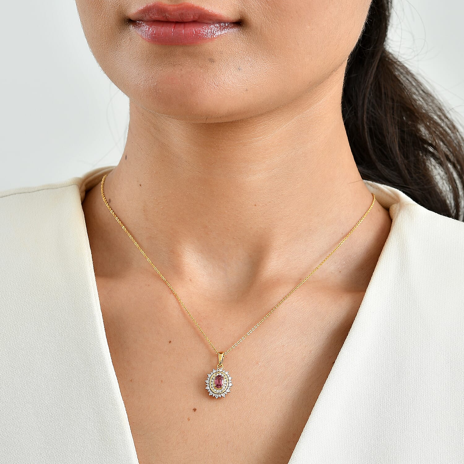 D'Joy Premium Tanzanian Wine Garnet and Moissanite 0.90 ctw Pendant Necklace in 18K Vermeil Yellow Gold Over Sterling Silver 20 Inches