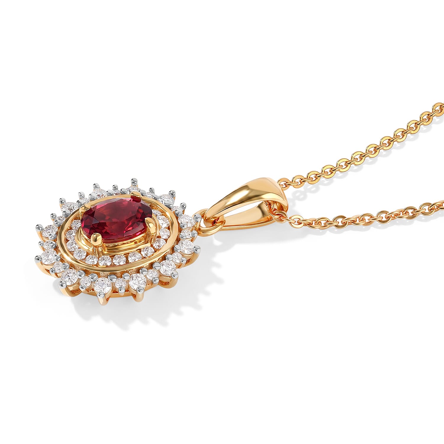 D'Joy Premium Tanzanian Wine Garnet and Moissanite 0.90 ctw Pendant Necklace in 18K Vermeil Yellow Gold Over Sterling Silver 20 Inches