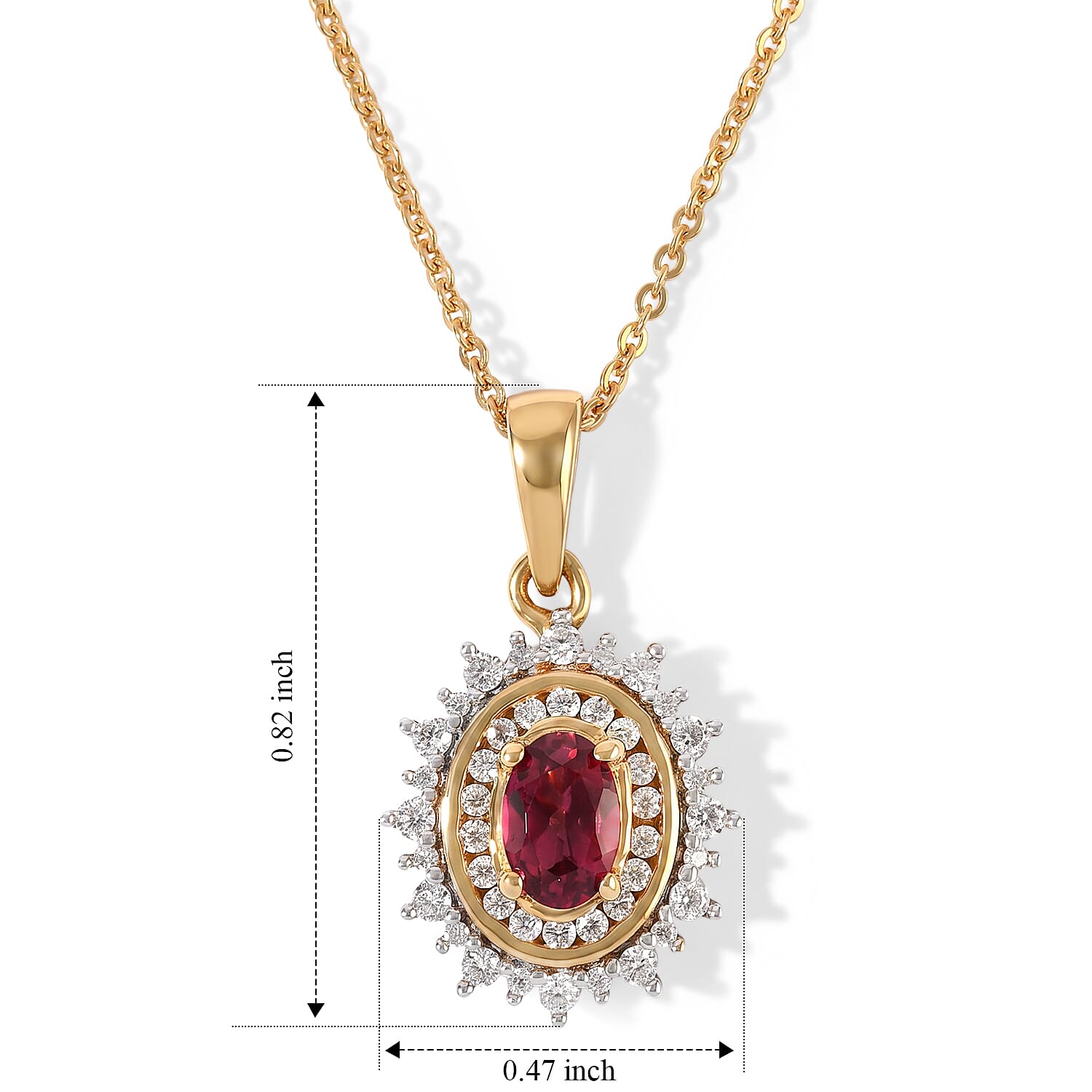 D'Joy Premium Tanzanian Wine Garnet and Moissanite 0.90 ctw Pendant Necklace in 18K Vermeil Yellow Gold Over Sterling Silver 20 Inches