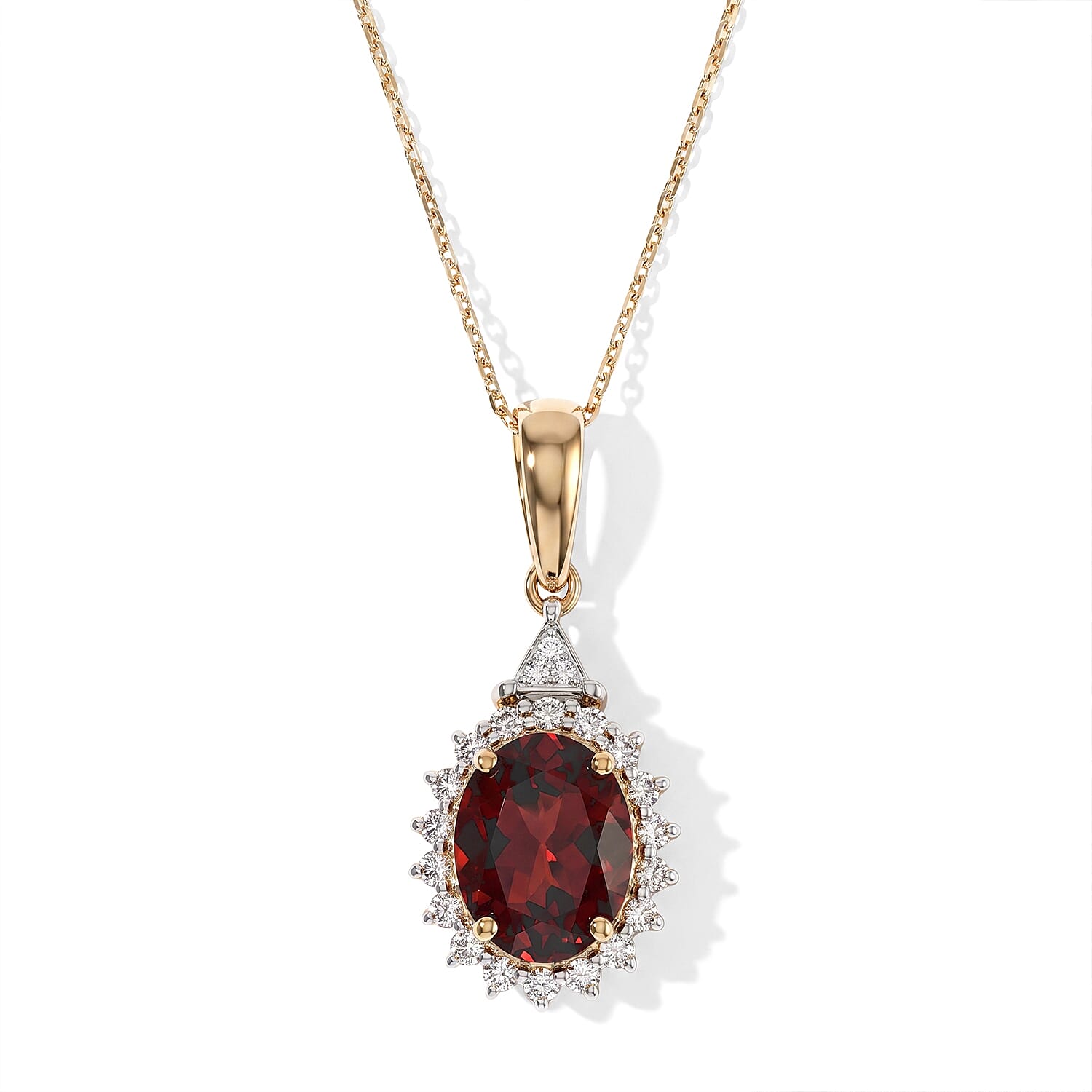 AAA Tanzanian Wine Garnet and Luxuriant Lab Grown Diamond E-F VS 2.60 ctw Pendant Necklace in 10K Yellow Gold 20 Inches