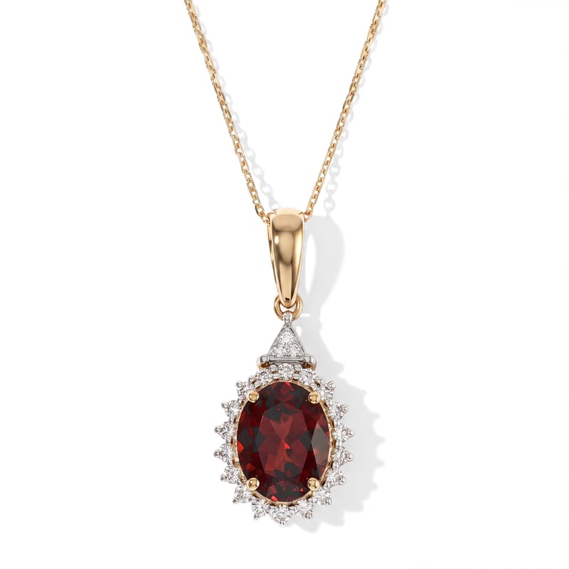 AAA Tanzanian Wine Garnet and Luxuriant Lab Grown Diamond E-F VS 2.60 ctw Pendant Necklace in 10K Yellow Gold 20 Inches