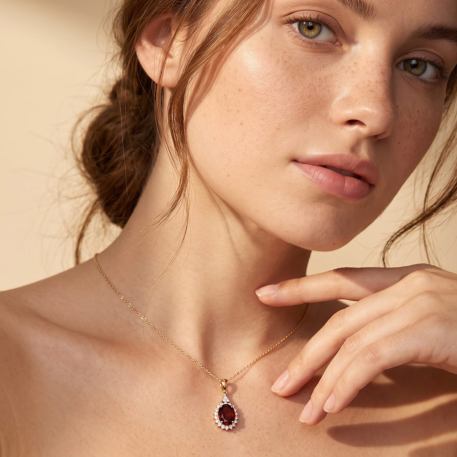 AAA Tanzanian Wine Garnet and Luxuriant Lab Grown Diamond E-F VS 2.60 ctw Pendant Necklace in 10K Yellow Gold 20 Inches