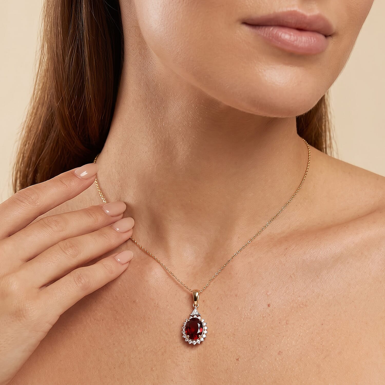 AAA Tanzanian Wine Garnet and Luxuriant Lab Grown Diamond E-F VS 2.60 ctw Pendant Necklace in 10K Yellow Gold 20 Inches